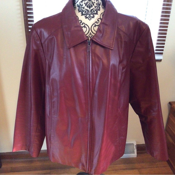 Worthington Jackets & Blazers - Burgundy Worthington Zip Front Leather Jacket Size 2X